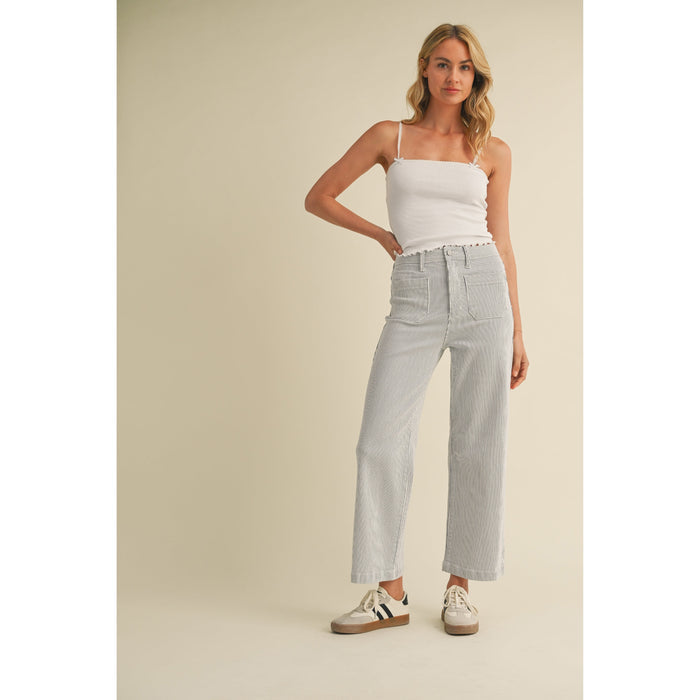 Just Black - High Rise, Wide Leg, Patch Pocket Jeans 433 - Blue Stripe