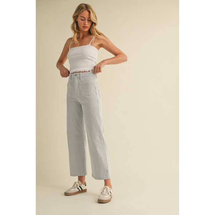 Just Black - High Rise, Wide Leg, Patch Pocket Jeans 433 - Blue Stripe