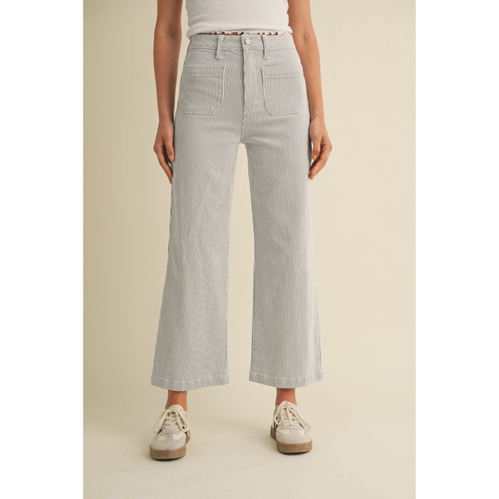 Just Black - High Rise, Wide Leg, Patch Pocket Jeans 433 - Blue Stripe