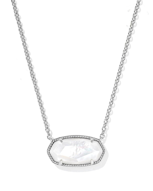 Kendra Scott Elisa Statement Silver Ivory Mother of Pearl Short Pendant Necklace