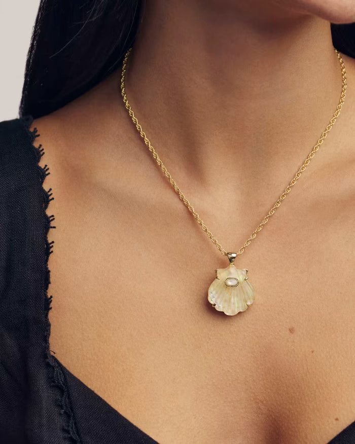 Kendra Scott Lucia Shell Gold Pendant Necklace in Iridescent Abalone Shell