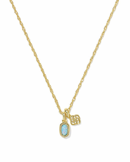 Kendra Scott Mini Elisa Dira Gold Necklace in Blue Lab Grown Opal