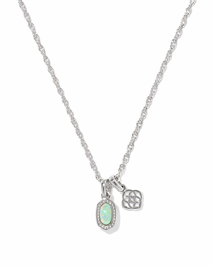 Kendra Scott Mini Elisa Dira Silver Necklace in Green Lab Grown Opal