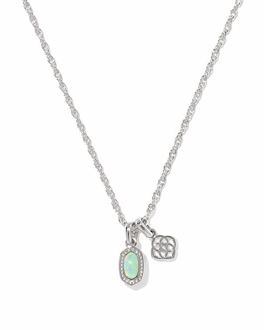 Kendra Scott Mini Elisa Dira Silver Necklace in Green Lab Grown Opal