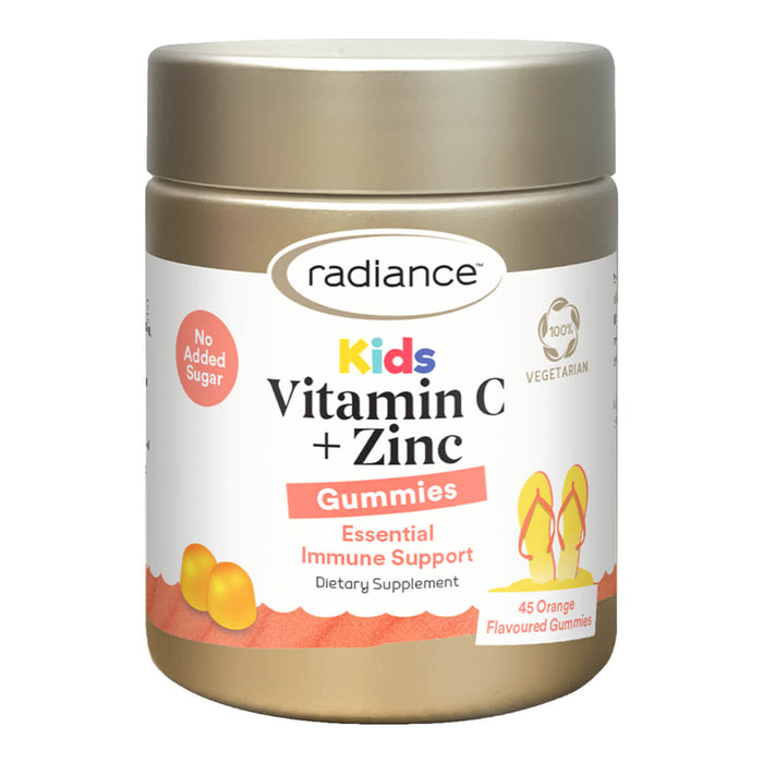 Radiance Kids Vitamin C + Zinc Gummies container on a white background