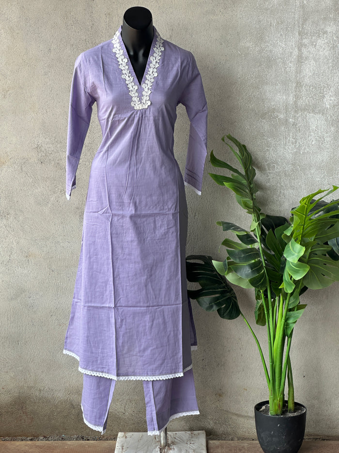 Lace collar neck pure cotton kurta pant