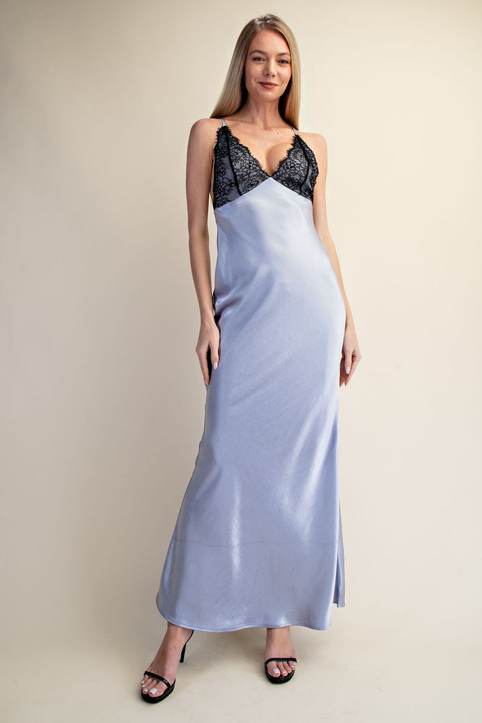 Lace Trim Satin Slip Maxi Dress