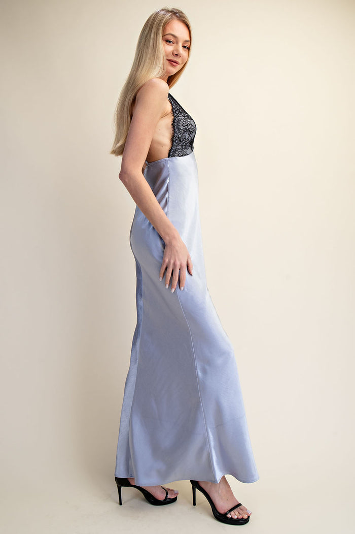 Lace Trim Satin Slip Maxi Dress
