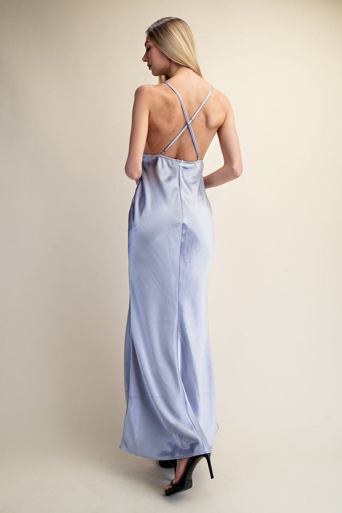 Lace Trim Satin Slip Maxi Dress