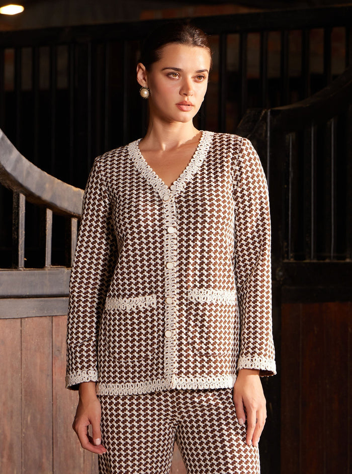 Larisa Houndstooth Brown Top