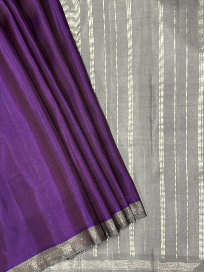 Lavanyam Plain Kanchipuram Silk Saree - Violet and Grey