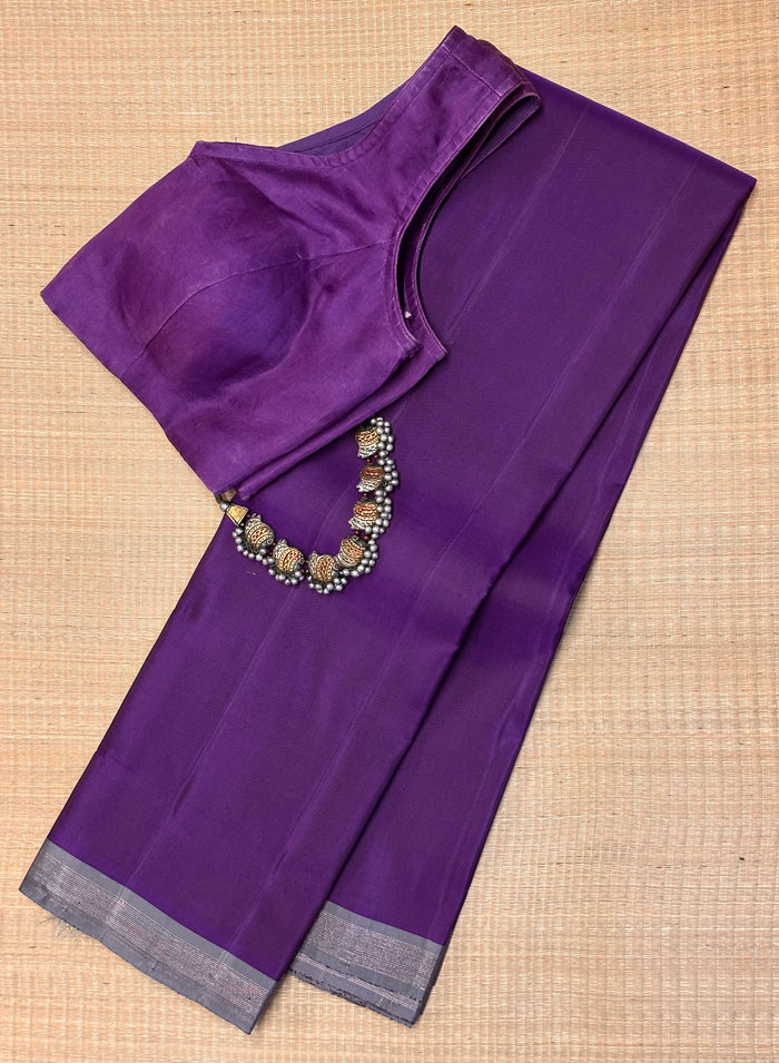Lavanyam Plain Kanchipuram Silk Saree - Violet and Grey