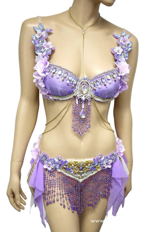 Lavender Purple Gypsy Forest Fairy Dance Rave Bra and Skirt Halloween Costume
