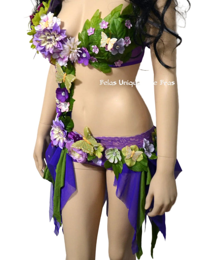 Lavender Spring Fairy Monokini Dance Costume Rave Bra Halloween