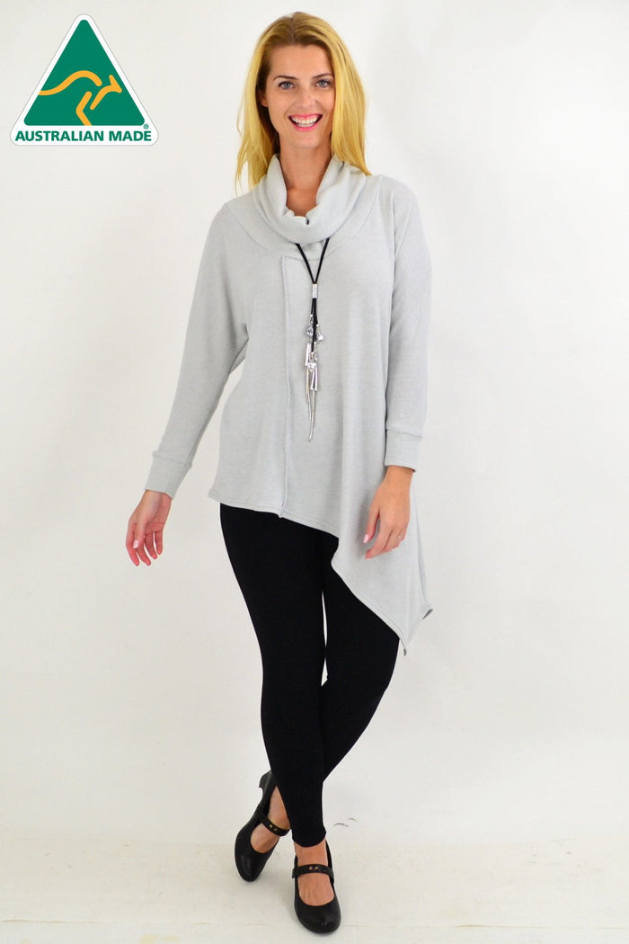 Navy blue Australian-made long tunic top featuring a casual design and a comfortable fit, suitable for everyday wear.