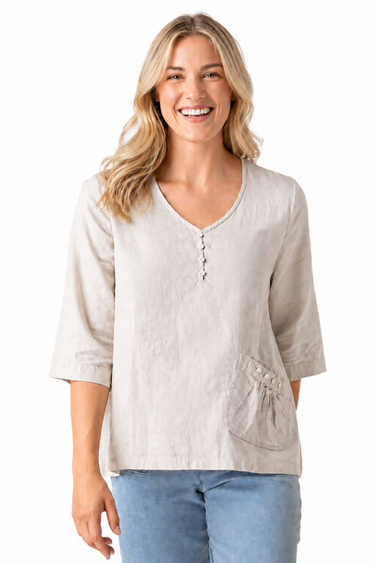 Lightweight V-Neck Top in Fog - 41507-OAT - Size XS Only!