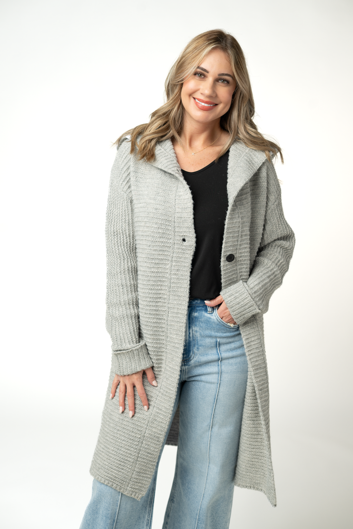 Lillian Long Hooded Cardigan - Grey by Michelle Mae