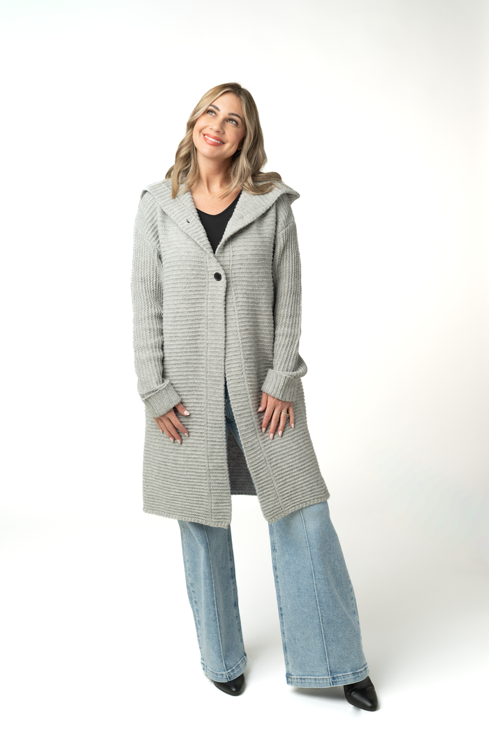 Lillian Long Hooded Cardigan - Grey by Michelle Mae