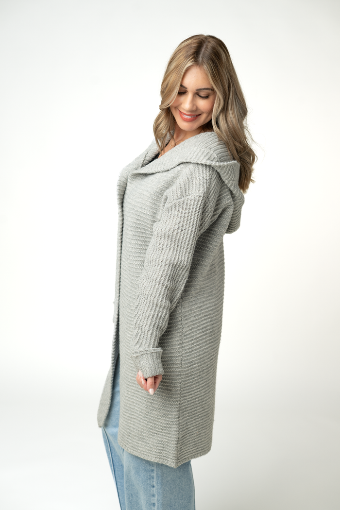 Lillian Long Hooded Cardigan - Grey by Michelle Mae