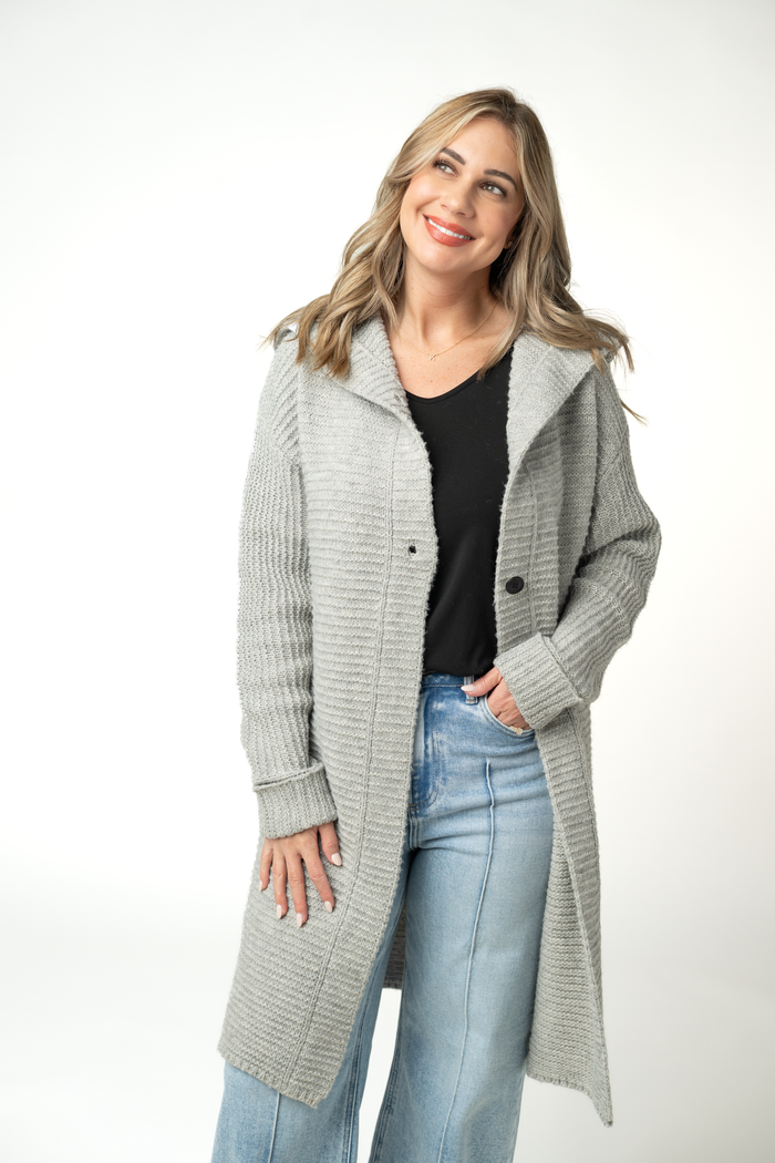 Lillian Long Hooded Cardigan - Grey by Michelle Mae