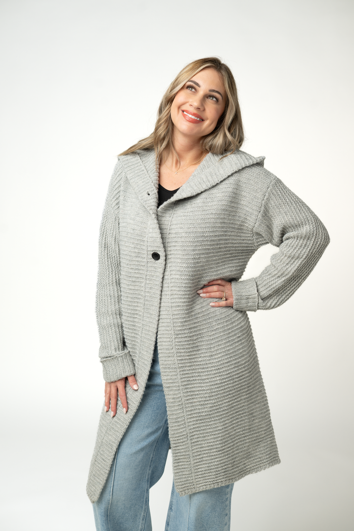 Lillian Long Hooded Cardigan - Grey by Michelle Mae