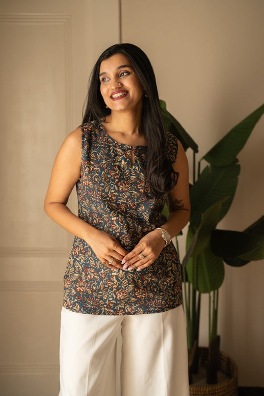 Lily 2.0 Sleeveless Cotton Top- Ajrakh