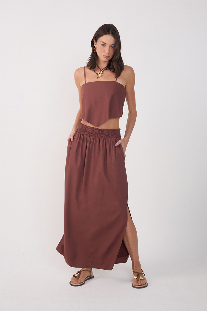 Linen Midi Smocked Waist Skirt_2