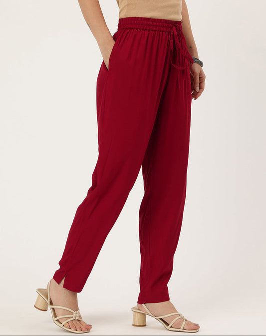 Lotus Red Solid Pencil Pant, Solid Pencil Pant, Plain Pencil Pant