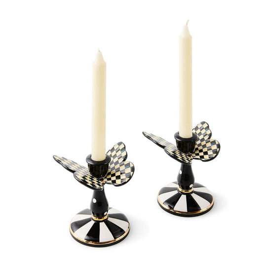 Mackenzie-Childs CANDLESTICK BUTTERFLY CHECK TALL