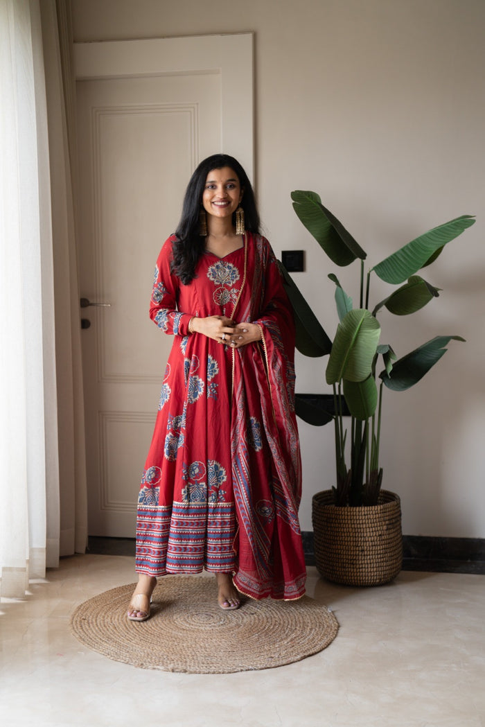 Mahara Maroon Boota Anarkali Set