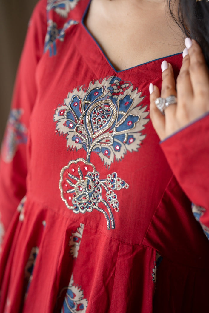 Mahara Maroon Boota Anarkali Set