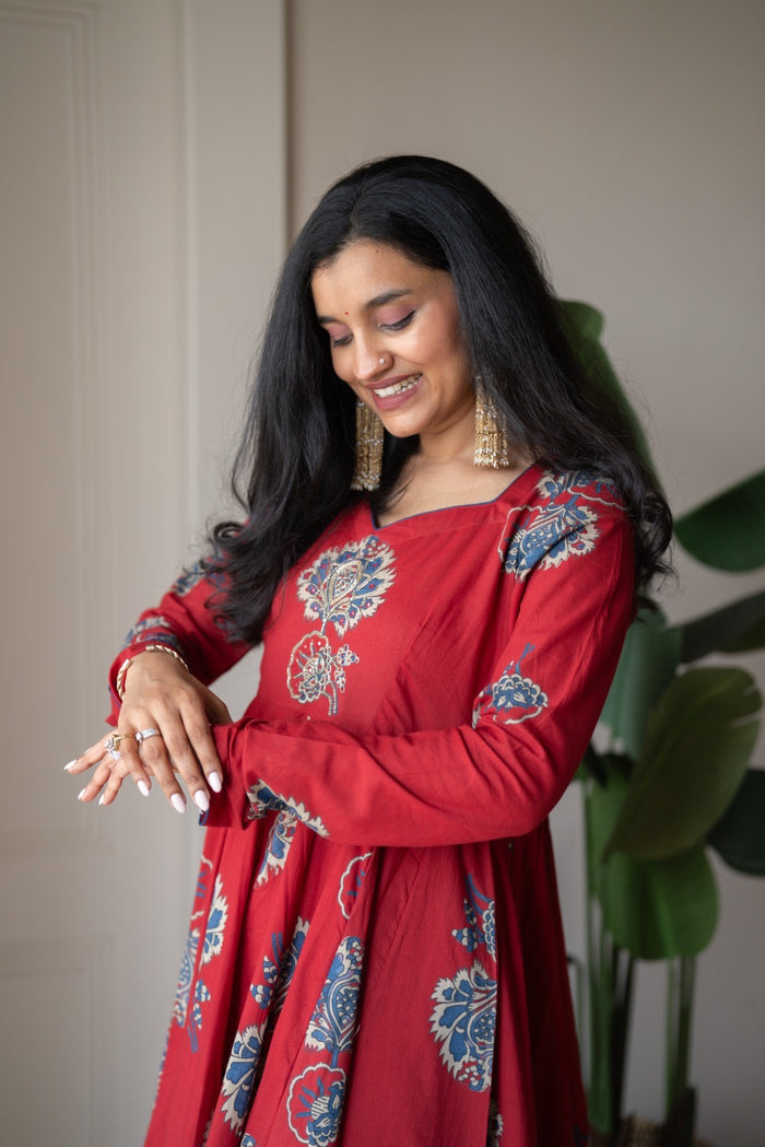Mahara Maroon Boota Anarkali Set