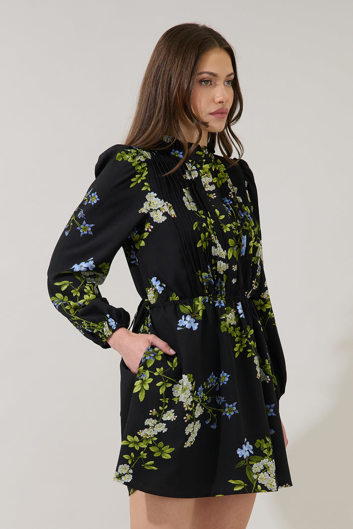 Marie Pleated Drawstring Mini Dress Jardin