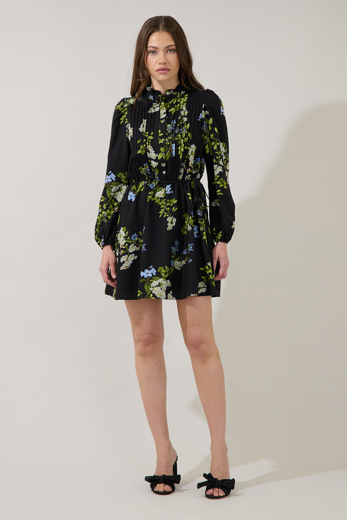 Marie Pleated Drawstring Mini Dress Jardin