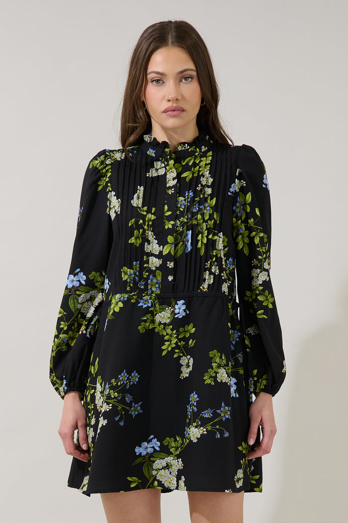 Marie Pleated Drawstring Mini Dress Jardin