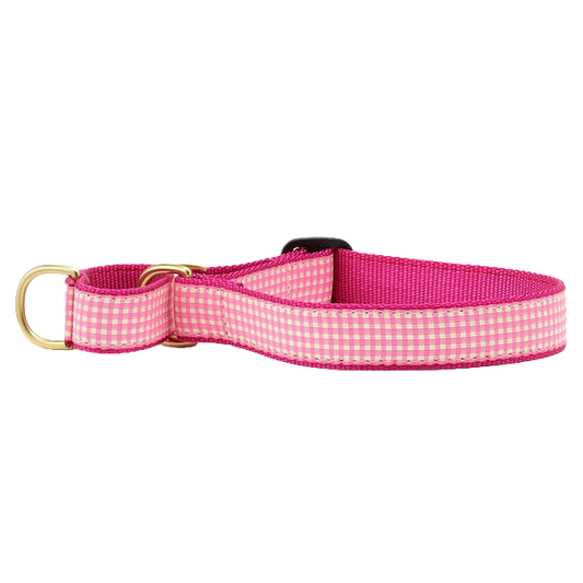 PINK-GINGHAM-DOG-COLLAR-MARTINGALE-NO-PULL