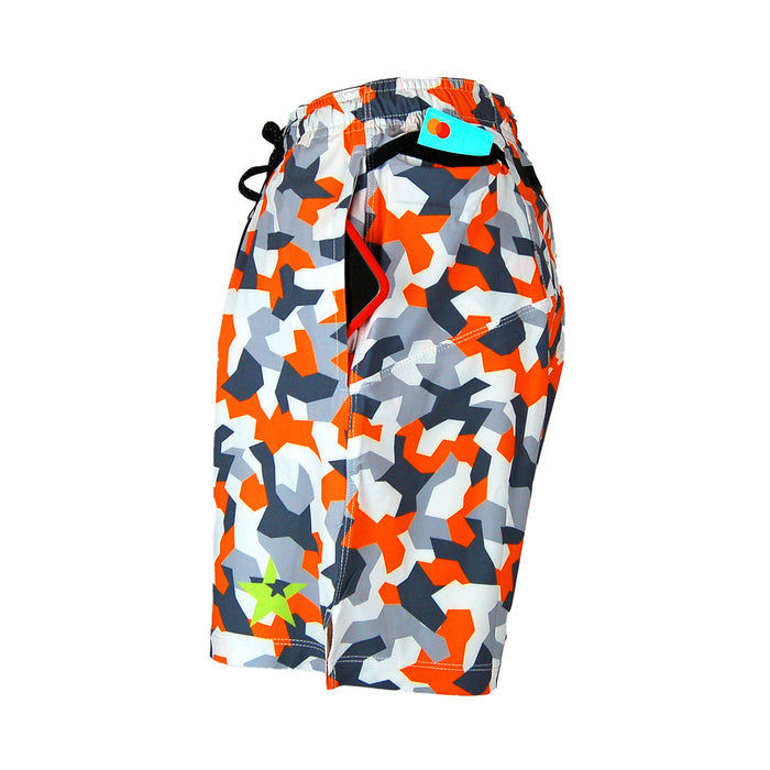 MENS Fit Trail Shorts | Orange Geo Camo