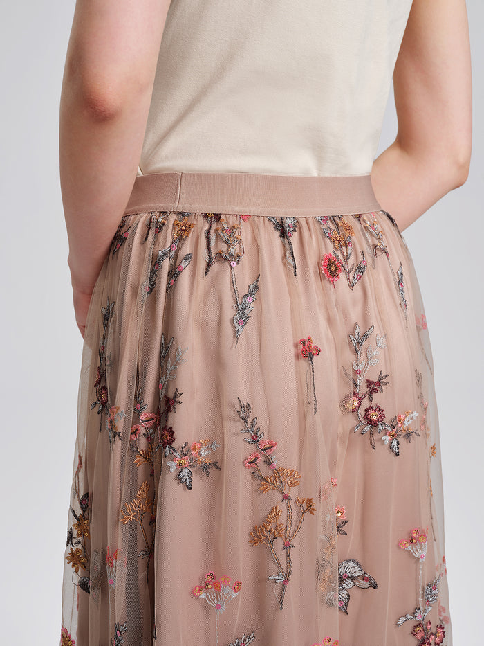 Mesh Embroidered Flare Skirt