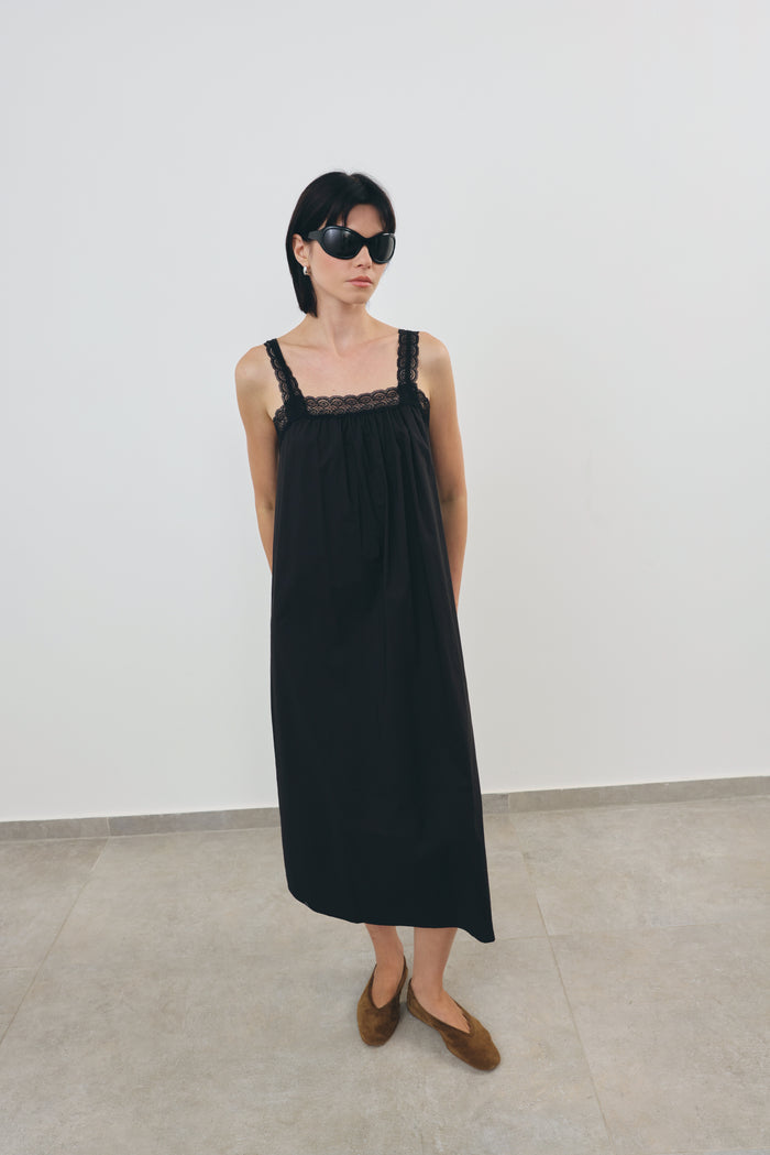 Midi Dress with Lace-Trimmed