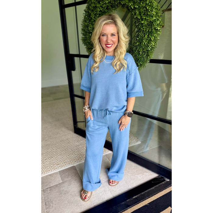 Milio Milano Raw Edge Wide Leg Sweatpants – Denim Blue