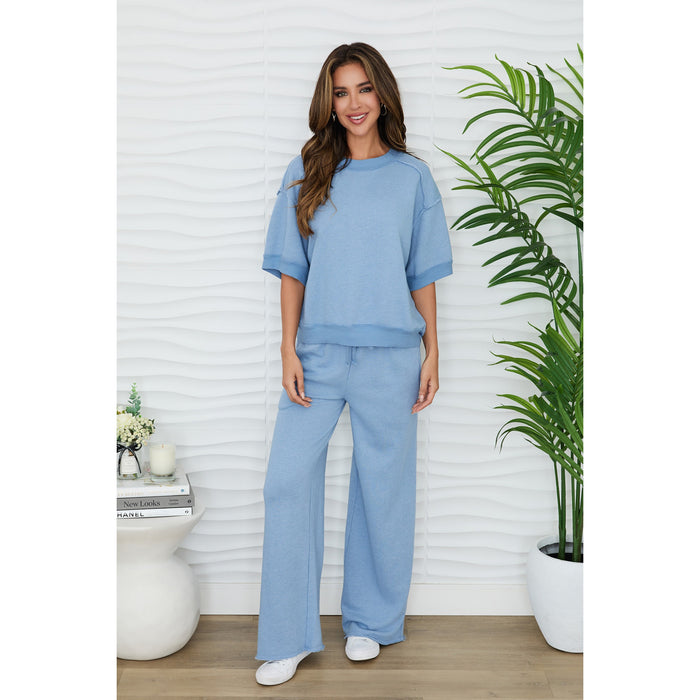 Milio Milano Raw Edge Wide Leg Sweatpants – Denim Blue