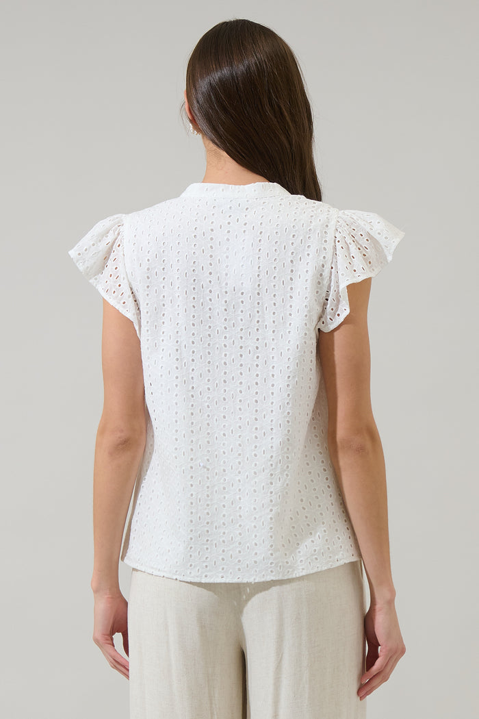 Moe Eyelet Split Neck Top