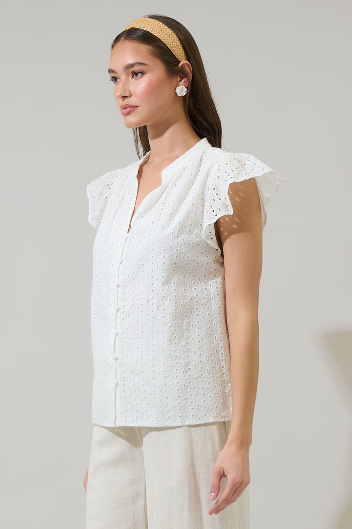 Moe Eyelet Split Neck Top