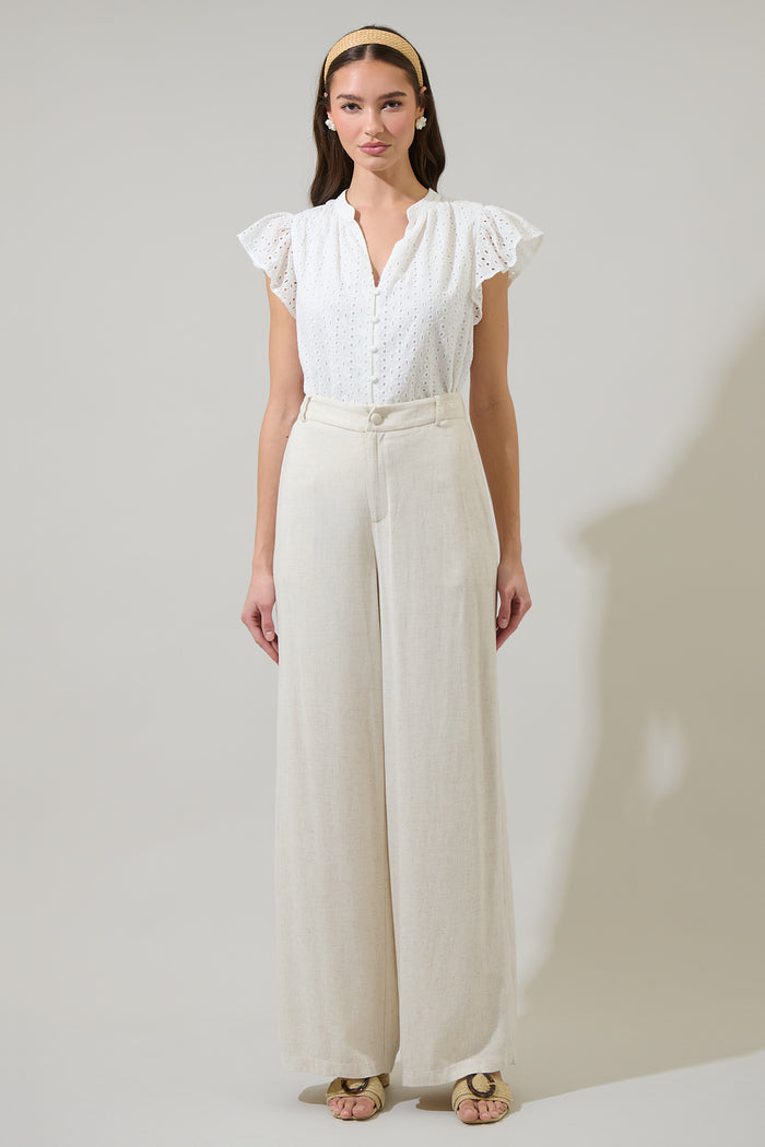 Moe Eyelet Split Neck Top