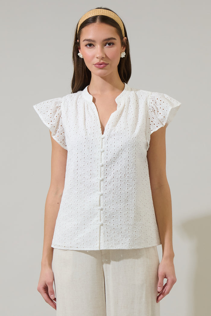 Moe Eyelet Split Neck Top