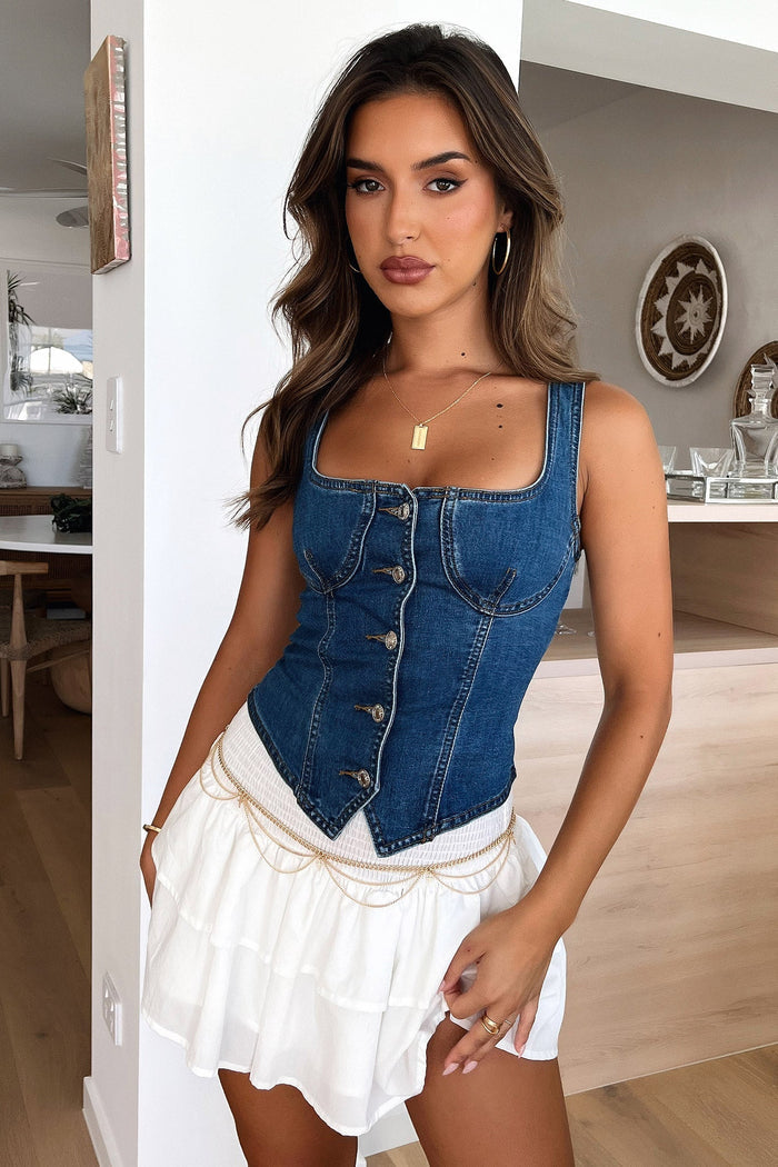 Mollie Denim Top - Dark Blue