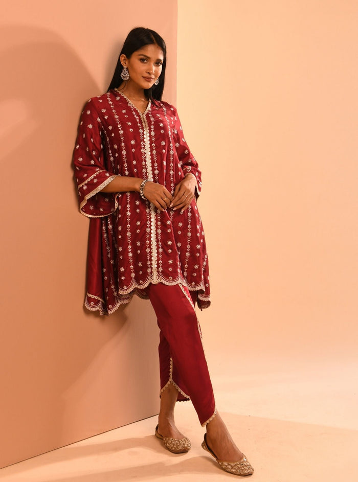 Mulmul Cupro Amara Wine Kurta