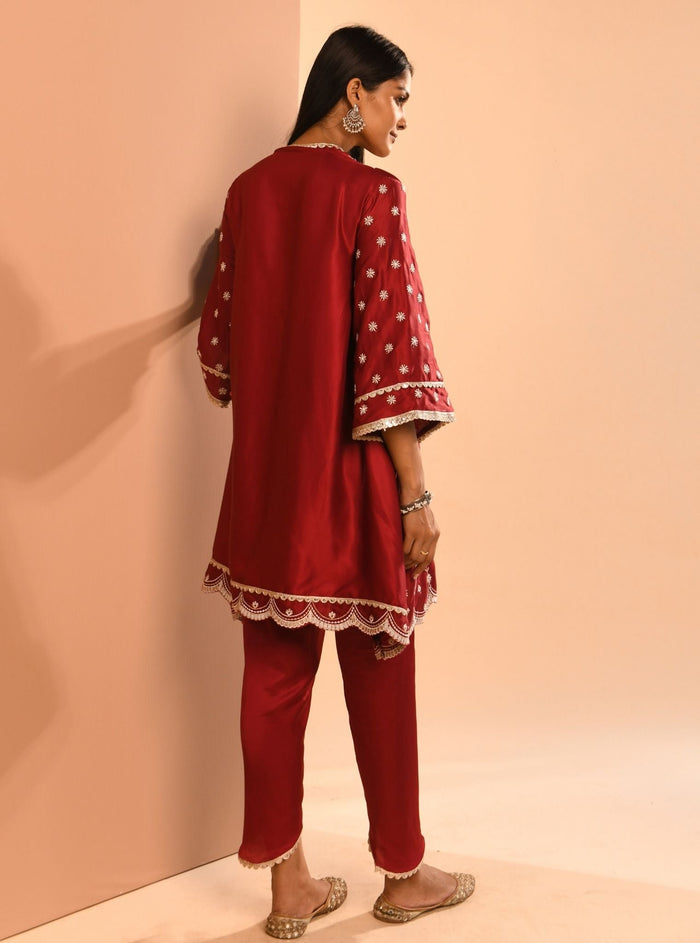Mulmul Cupro Amara Wine Kurta