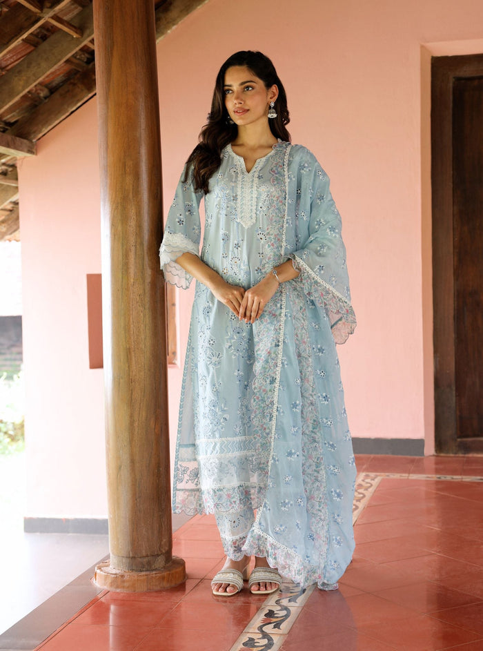 Mulmul Organza Nair Light Blue Dupatta