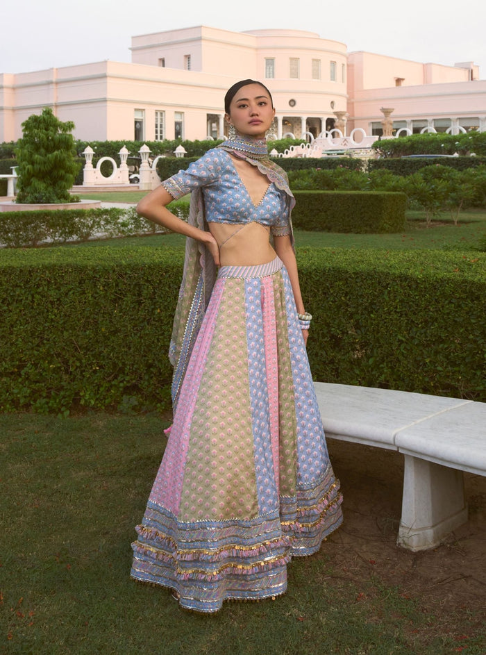 Mulmul Organza Printed Indira Steel Blue Dupatta
